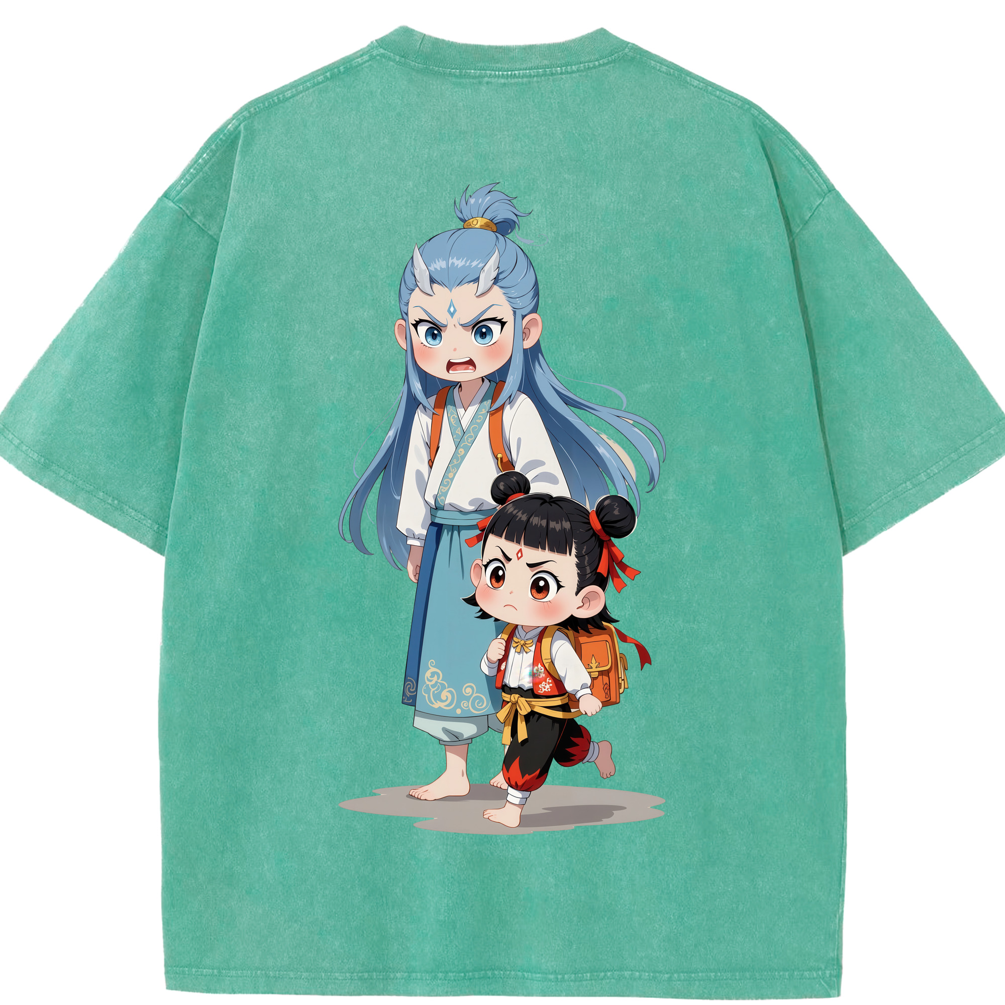 （画像用） Ne Zha 2 ナタ 魔童の大暴れ 綿100% ヴィンテージ風 半袖Tシャツ（背面プリント）